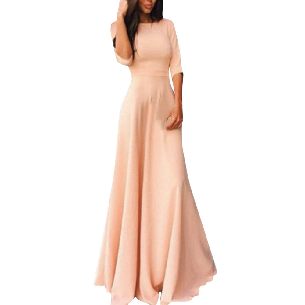 Women Ladies Half Sleeve Floor Length Dress Casual Loose Party Dress