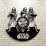 Vinyl Record Wall Clock Star War Theme LED Clocks for Living Room Silent Vintage CD Hanging Clock with 7-color Lights Home Decor